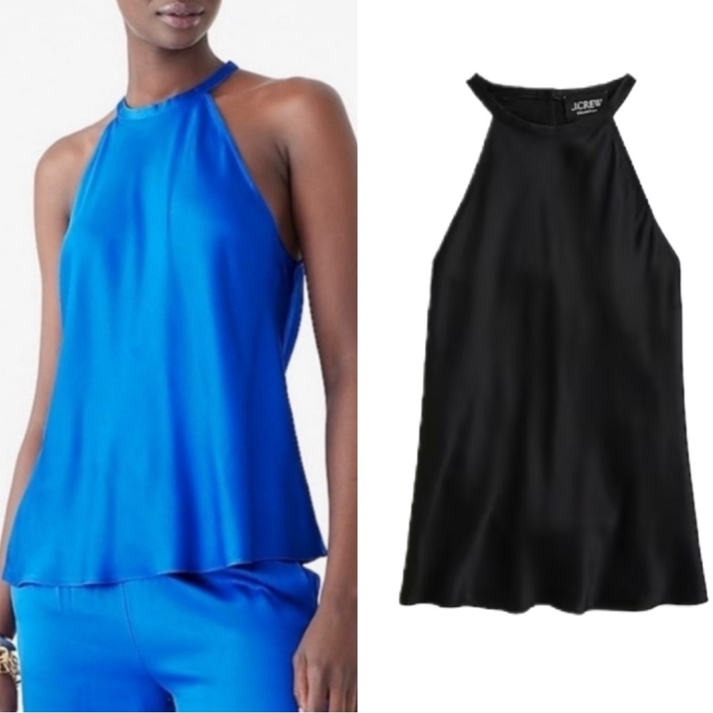 NWT J. Crew Collection Amber Black Halter Top Viscose Satin 90s BR584 Size XS